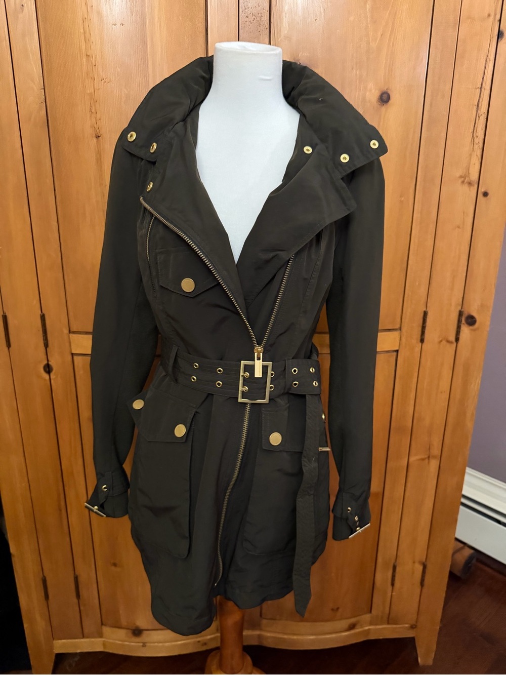 BCBGMaxAzria Olive Green Utility Trench Coat with Belt